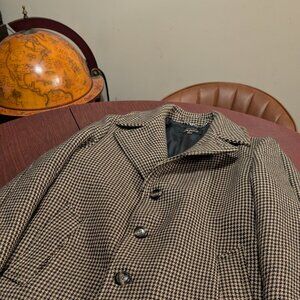 Vintage Tan Houndstooth Overcoat – Size 38–  Pure Wool